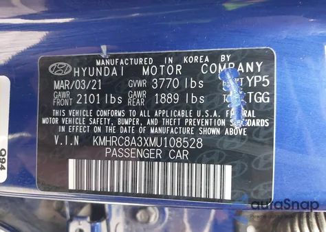 2021 Hyundai Venue Sel from USA, damaged, VIN KMHRC8A3XMU108528